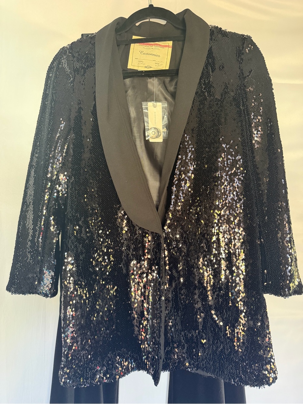 ✨ NWT Anthropologie Cartonnier Black Sequin Tuxedo Blazer – XS ✨